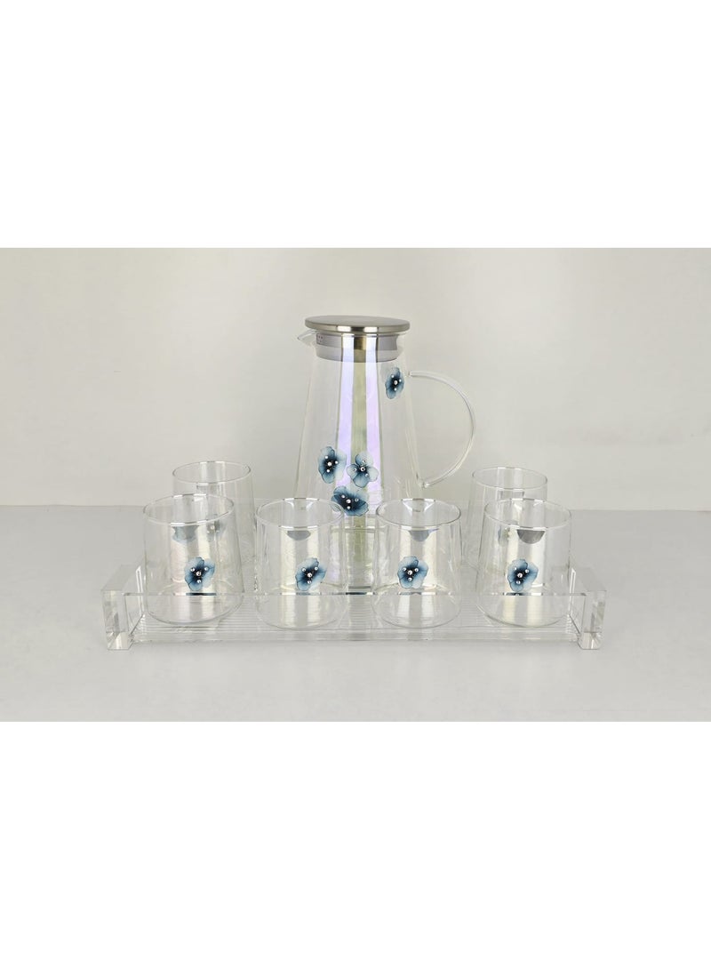 Radin Water Set Of 8Pieces Six Glass With One Jug For Water Juice And One Piece Miror Tray High Quality Glass Material - Image 3